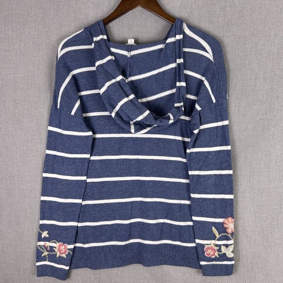 J. Jill Sweater Women’s X-Small Blue Striped Floral Embroidered Hooded Casual - Picture 9 of 9